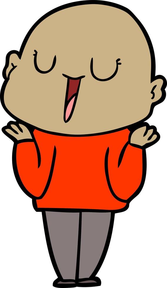 happy cartoon bald man shrugging shoulders vector