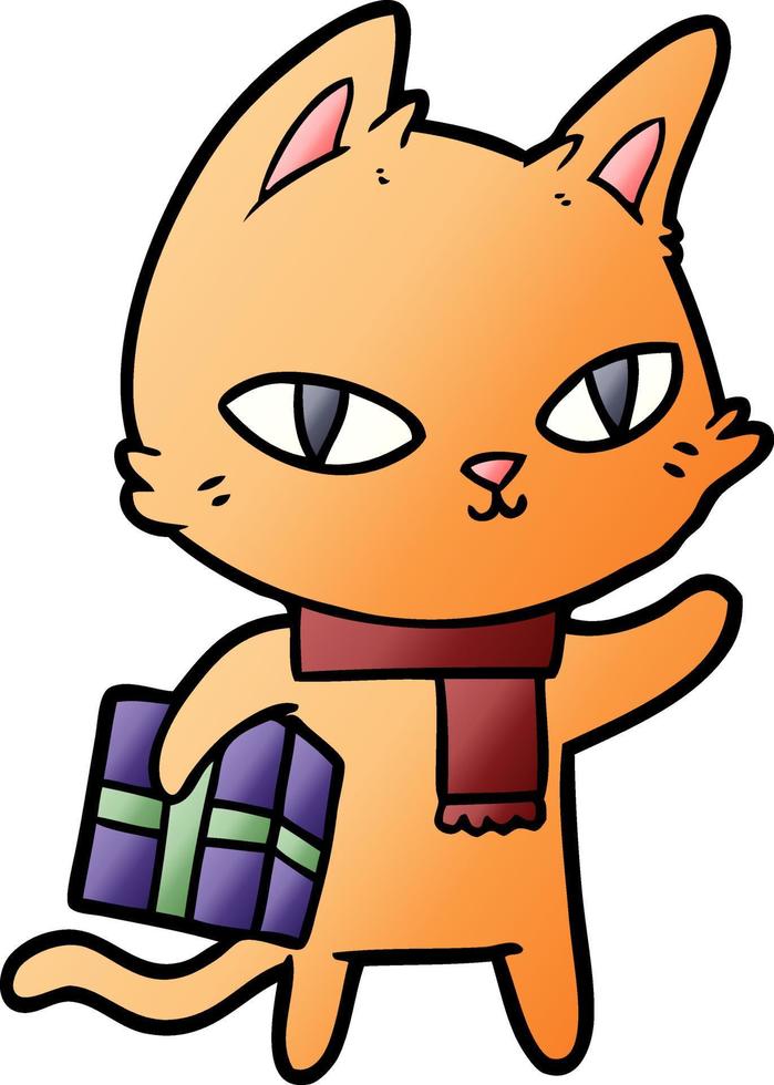 cartoon cat with gift vector