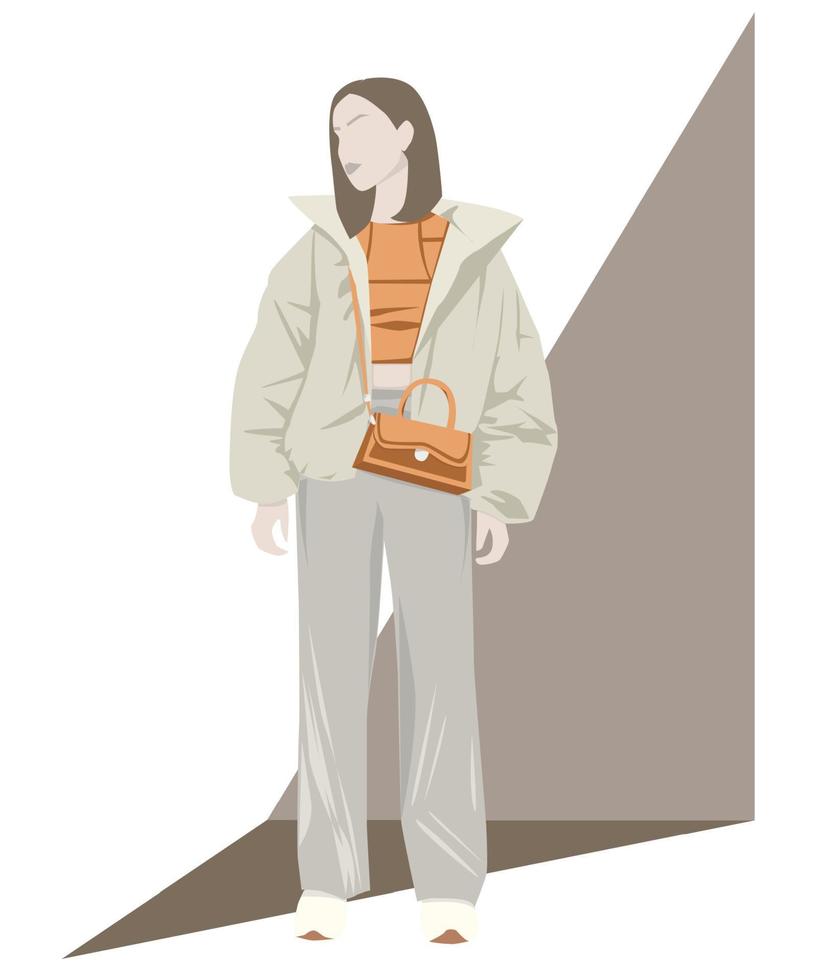 Stylish girl in trendy outfit. Vector illustration