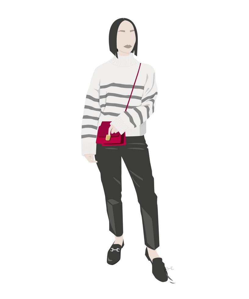 Stylish girl in trendy outfit. Vector illustration