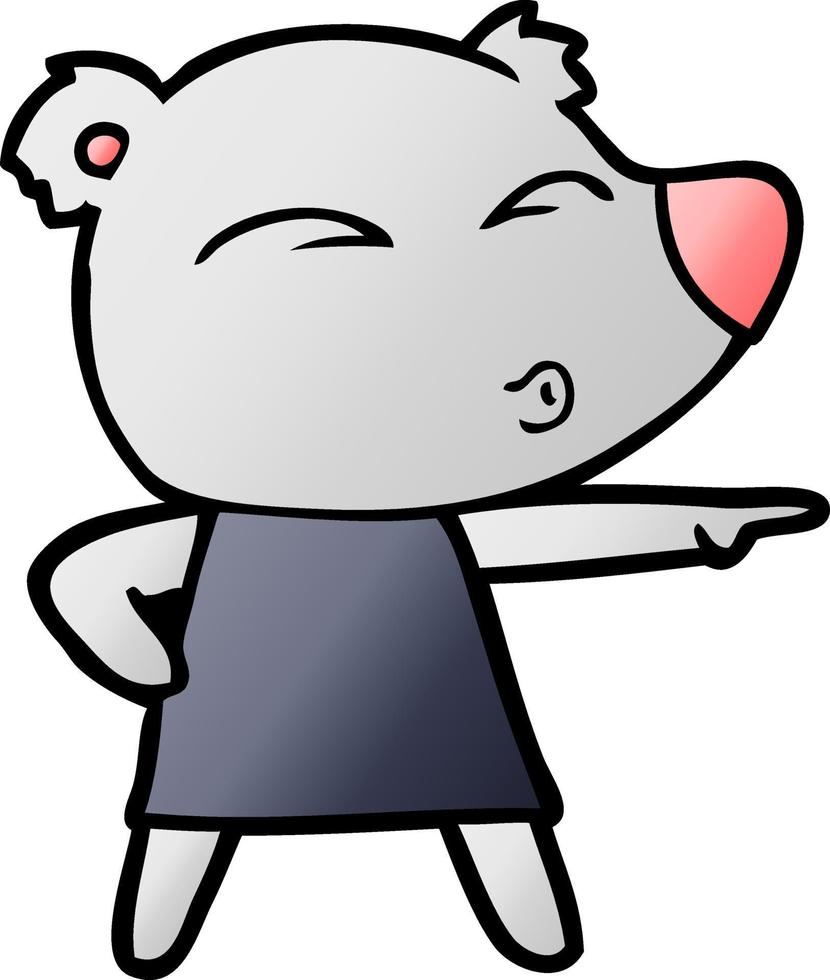 cartoon whistling bear in dress vector