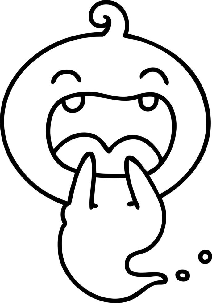 line doodle of a cute halloween ghost laughing vector