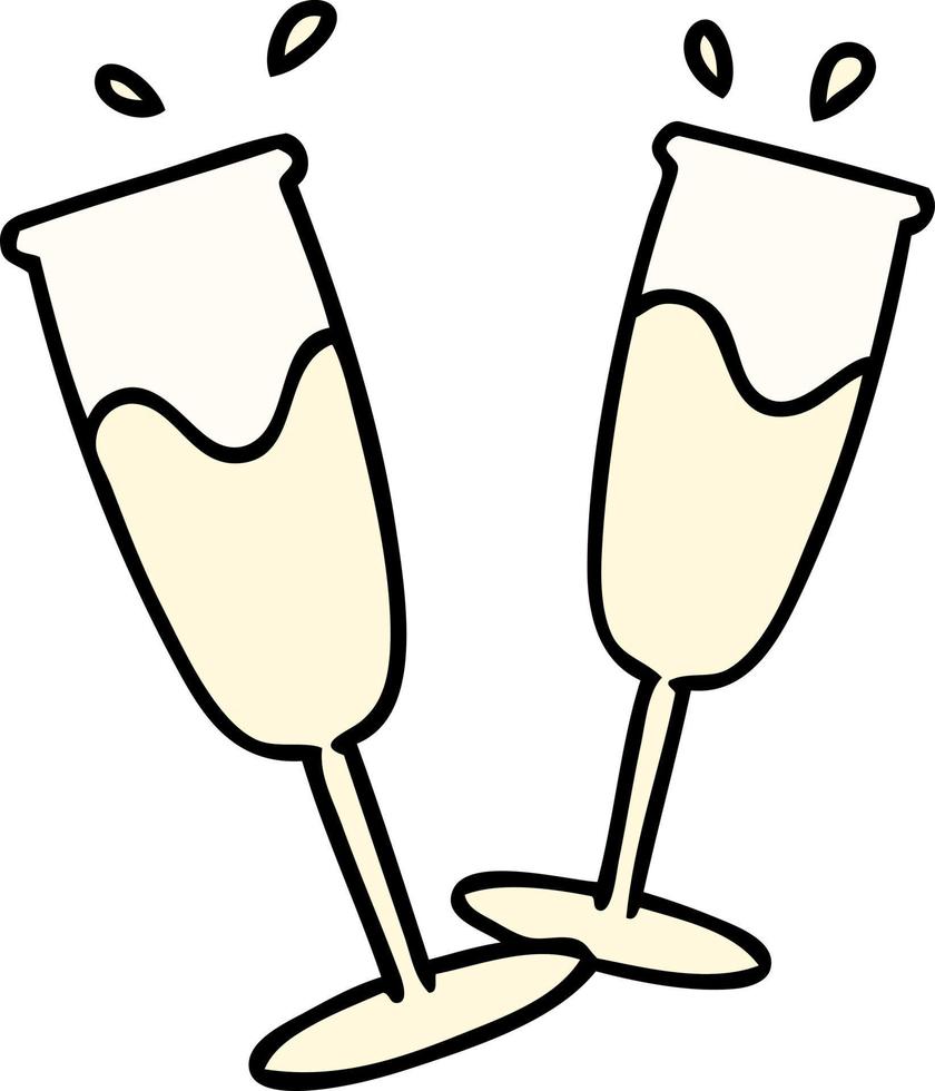 caricatura de dos copas de champán haciendo un brindis vector