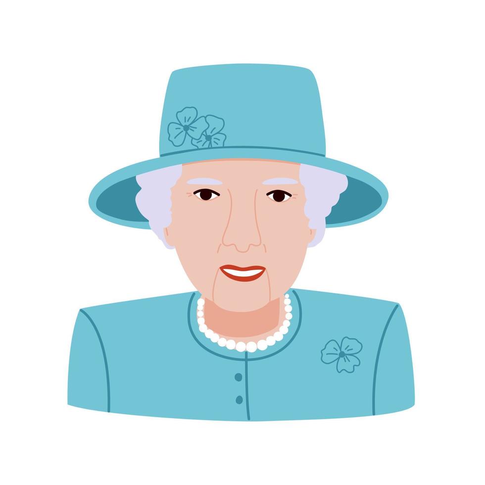 Old lady wearing hat and jewellery vector illustration. Elderly elegant woman with accessory portrait. Female avatar.