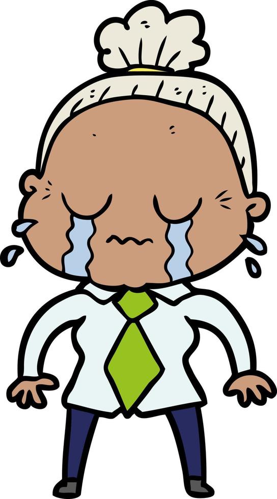 cartoon crying old lady vector
