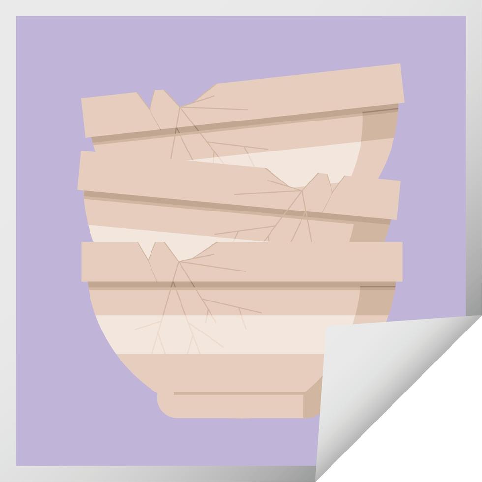stack of cracked old bowls graphic vector illustration square sticker