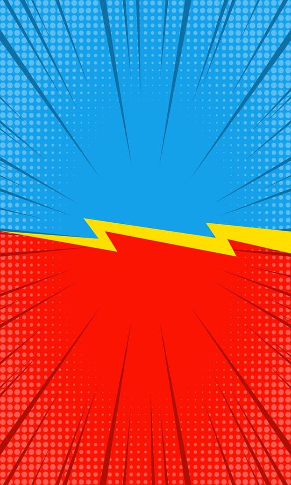 Design versus comic style vertical format. Fight with blue and red background with halftone elements. Vector illustration