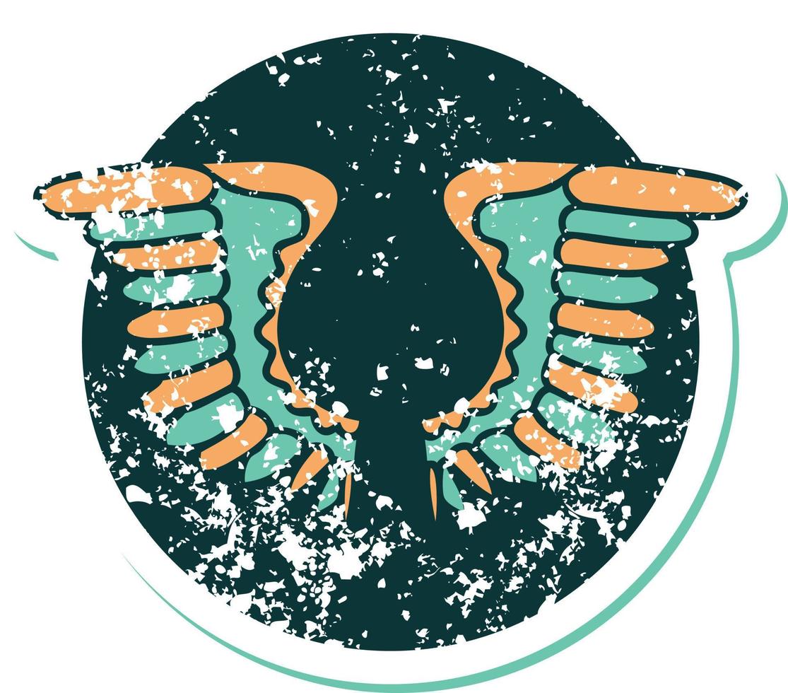 iconic distressed sticker tattoo style image of a wing vector
