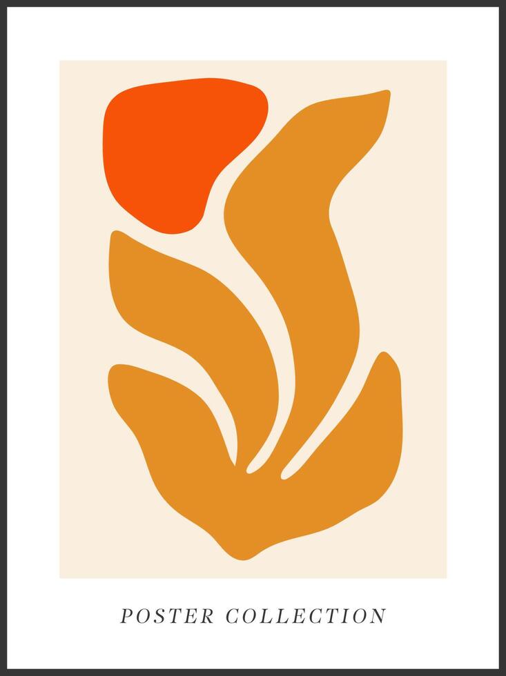 Vector floral abstract posters, stories, cards, flyers, brochures. Contemporary minimalist organic shapes Matisse inspired. Graphic illustrations, branches with leaves. Set of contemporary wall art.