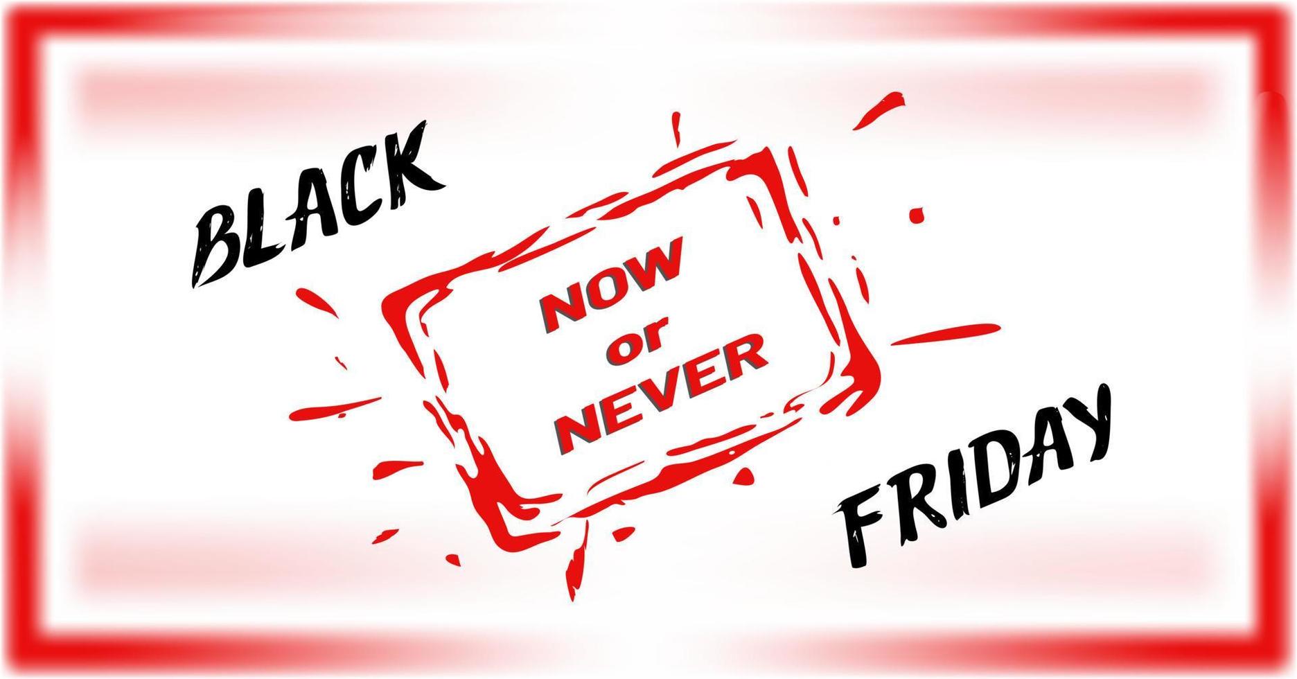 Black Friday, Grungy Lettering, Ink Frame With Droplets, Humorous Red Slogan Now or Never vector