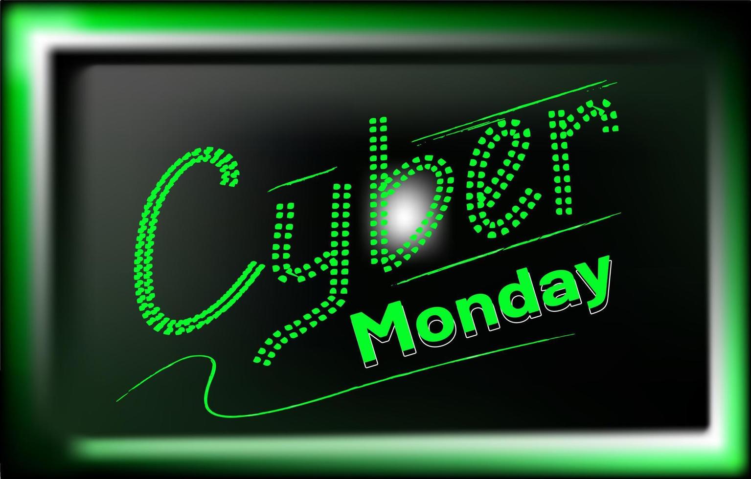 Cyber Monday Sale, Discount Shopping Commercial or Label. Green Light Digital Style Text vector
