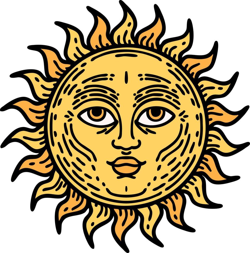 traditional tattoo of a sun with face 12410164 Vector Art at Vecteezy