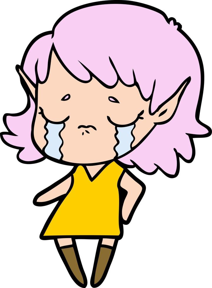 crying cartoon elf girl vector
