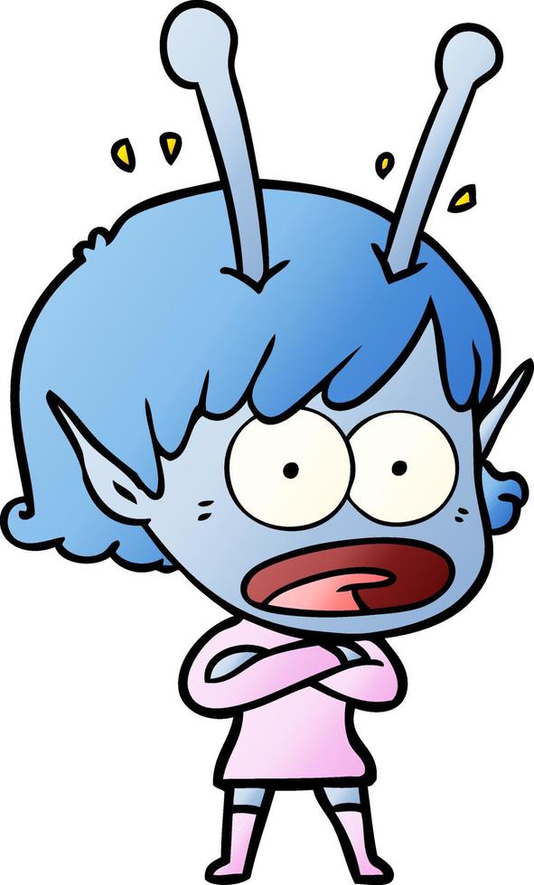 cartoon shocked alien girl vector