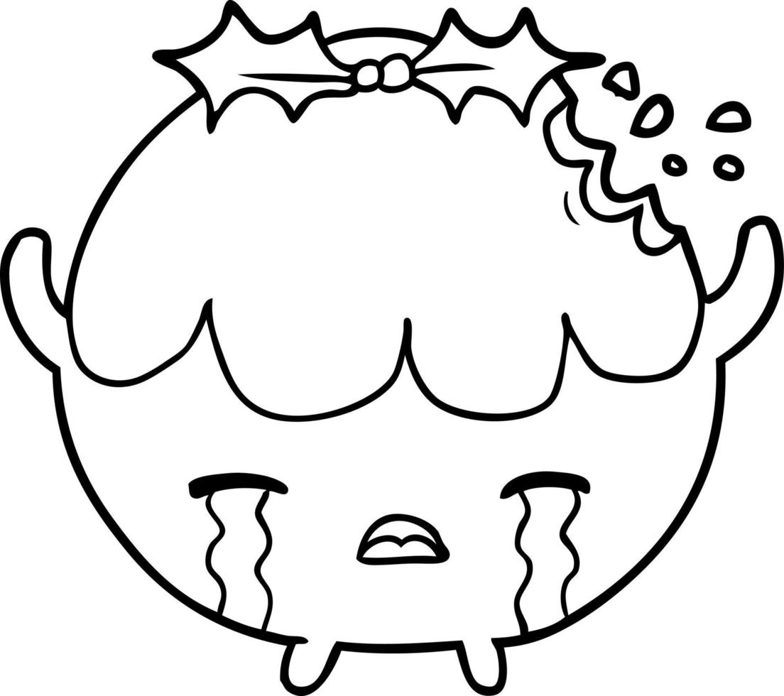 line drawing of a christmas pudding crying vector