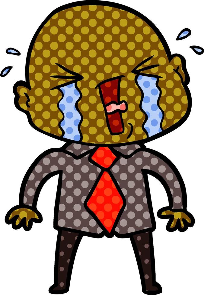 cartoon crying bald man vector