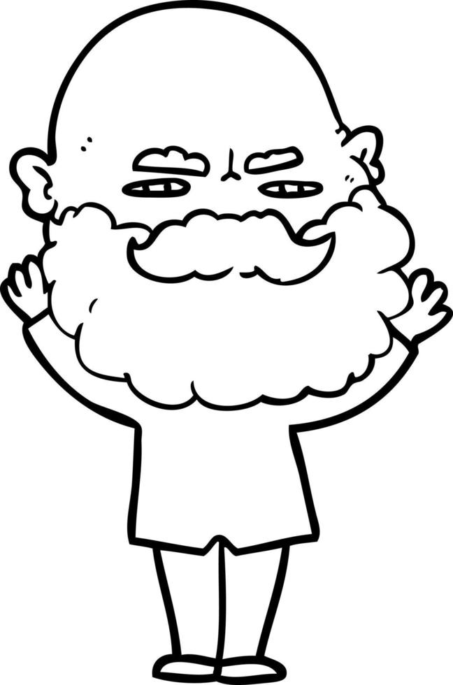 caricatura, hombre, con, barba, fruncir el ceño vector