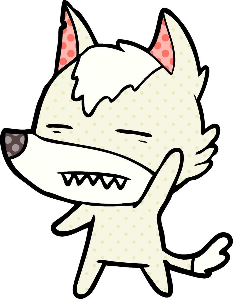 cartoon wolf waving showing teeth vector