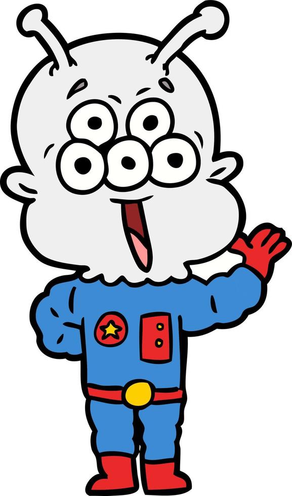 happy cartoon alien waving vector