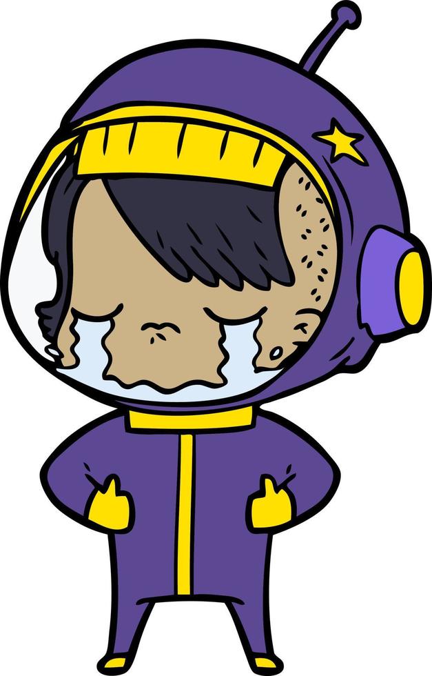 niña astronauta llorando de dibujos animados vector