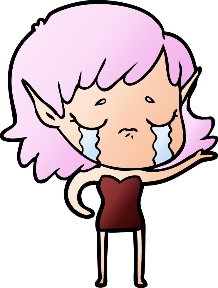 niña elfa llorando de dibujos animados vector