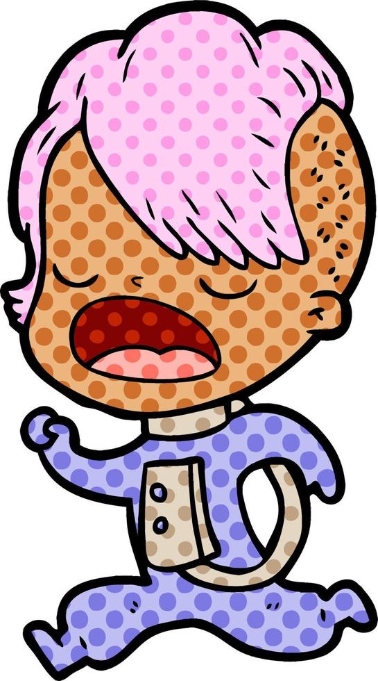 cartoon cool hipster girl in space suit vector