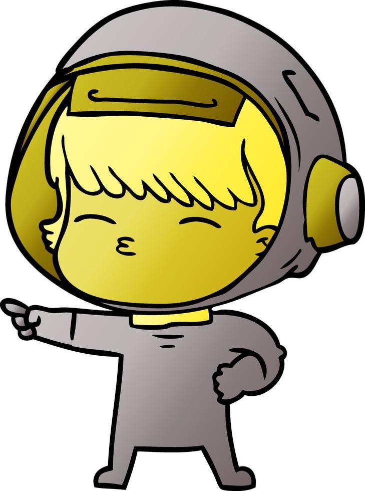 caricatura, curioso, astronauta, señalar vector