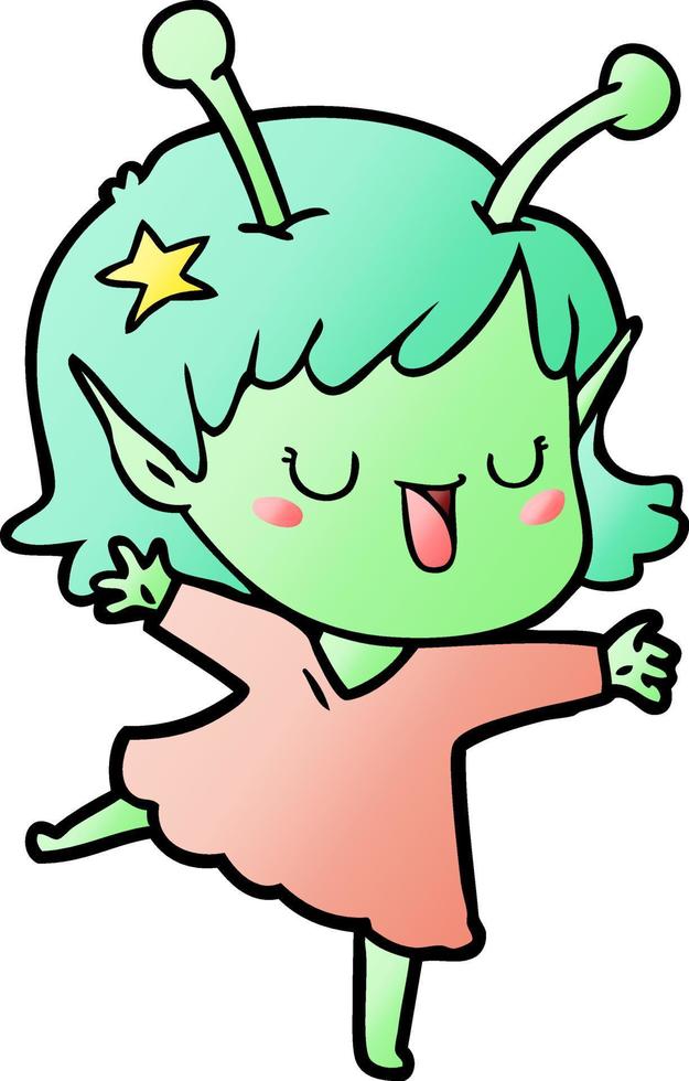 happy alien girl cartoon vector