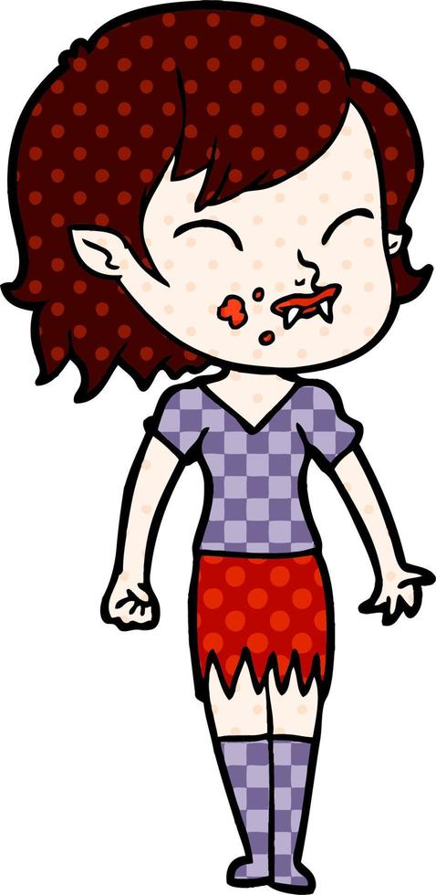 chica vampiro de dibujos animados con sangre en la mejilla vector