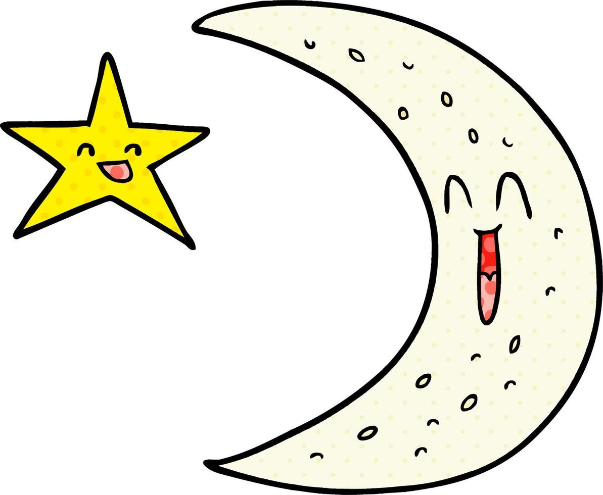 happy cartoon moon and star vector