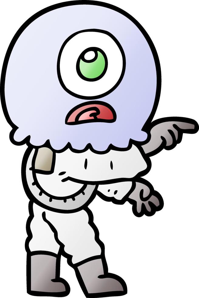 cartoon cyclops alien spaceman pointing vector