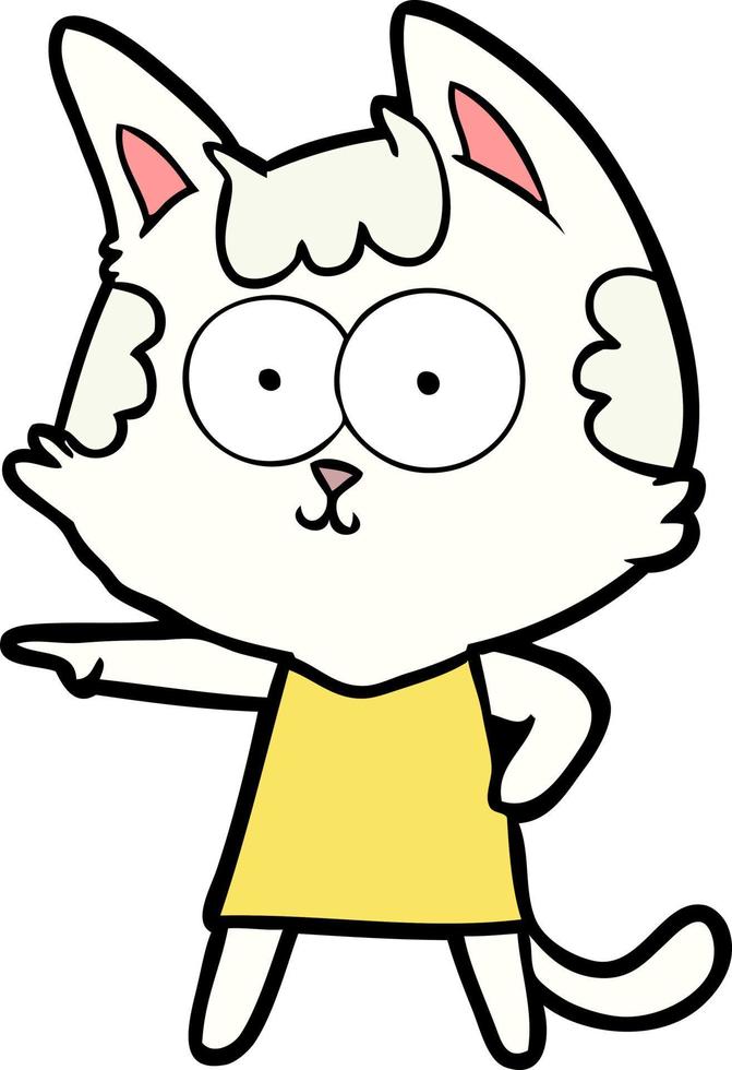happy cartoon cat in dress pointing vector