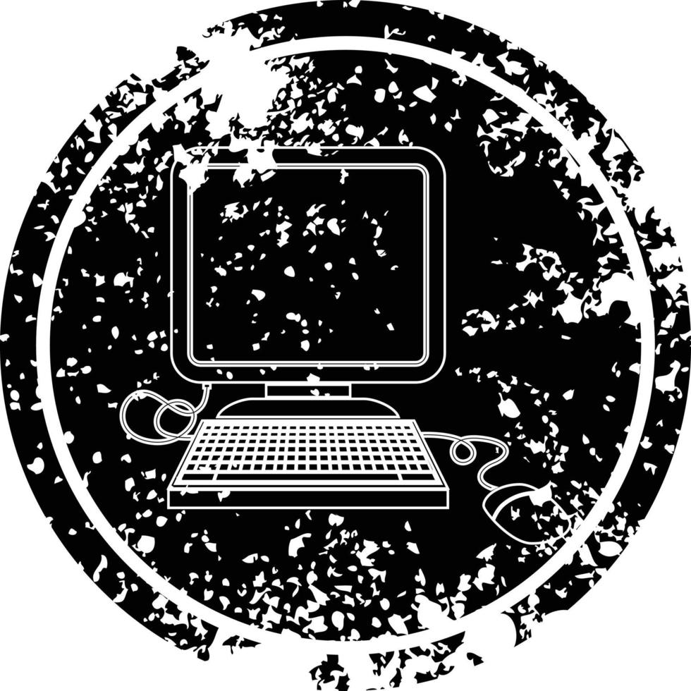 computadora con mouse y pantalla circular símbolo angustiado vector