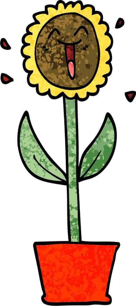 grunge textured illustration cartoon flower in pot vector