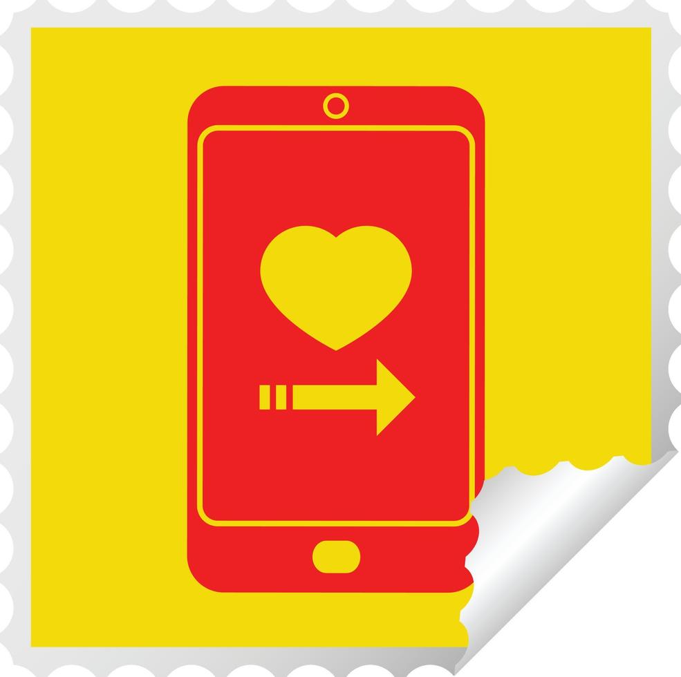 dating app on cell phone square peeling sticker vector
