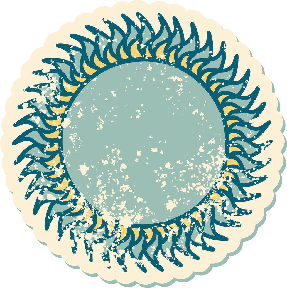 iconic distressed sticker tattoo style image of a sun vector