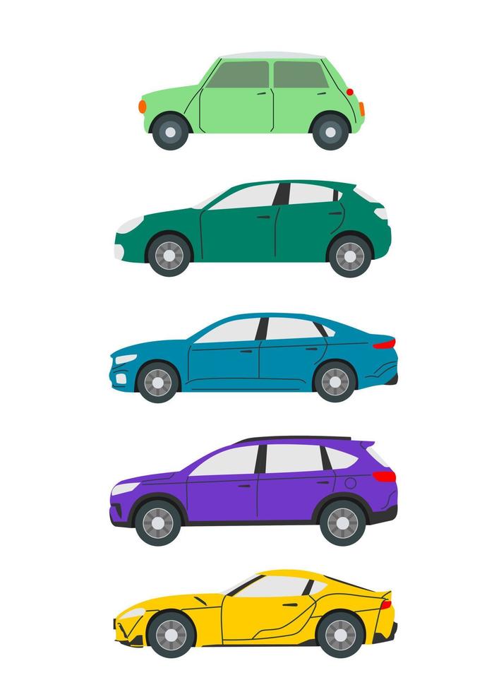 Flat car collection with side view vector