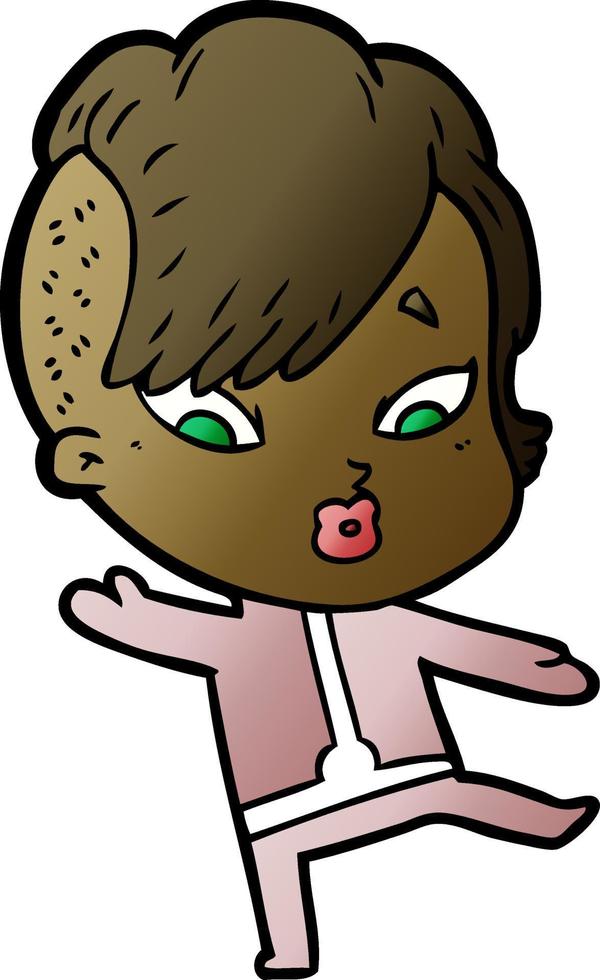 cartoon surprised girl in science fiction clothes vector