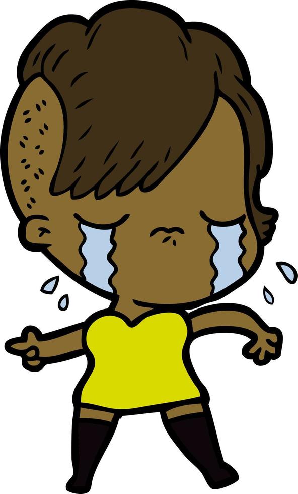 cartoon crying girl vector