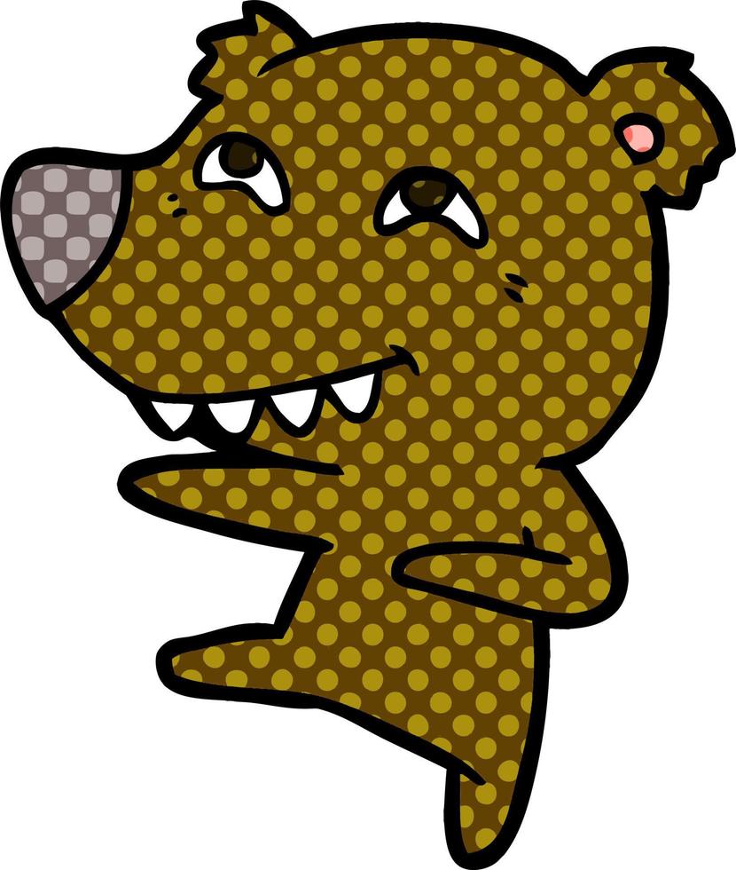 cartoon bear showing teeth while dancing vector