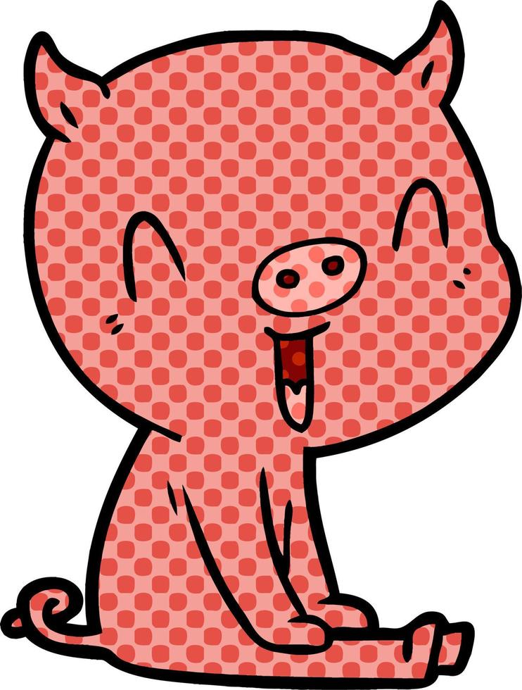 cerdo de dibujos animados feliz sentado vector