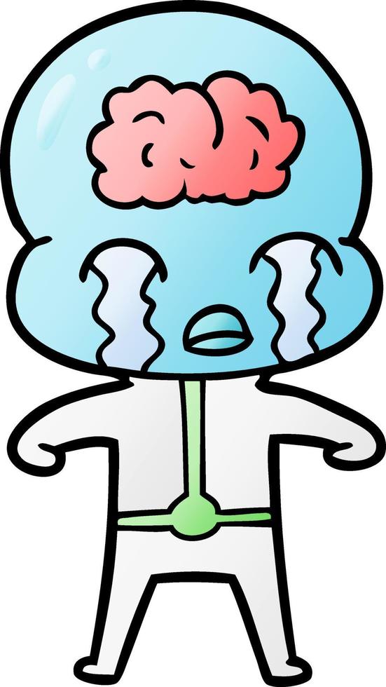 cartoon big brain alien crying vector