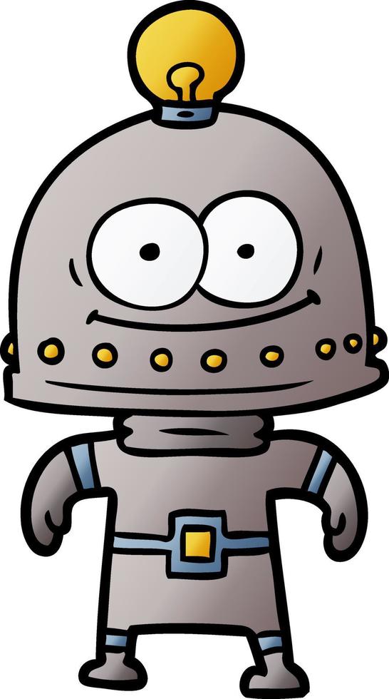 happy carton robot with light bulb vector