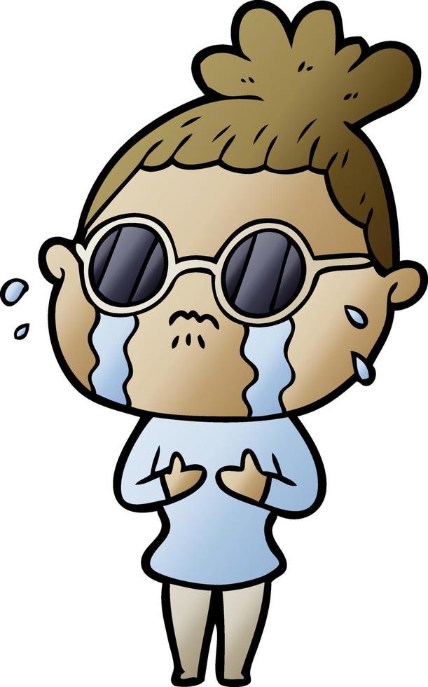 cartoon crying woman wearing dark glasses vector