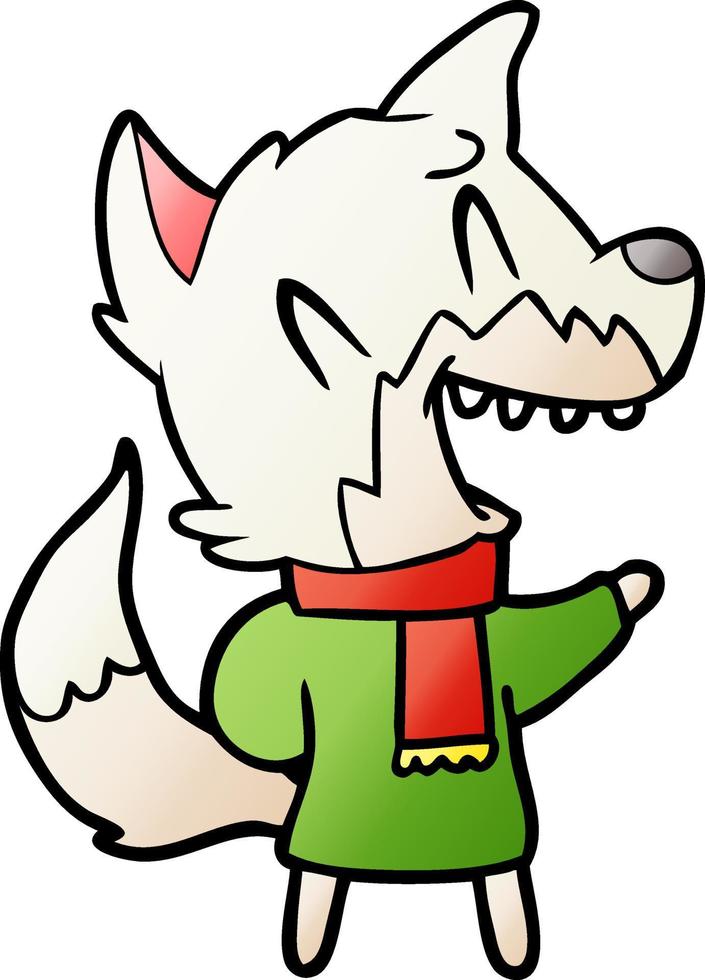 laughing fox wearing winter clothes vector