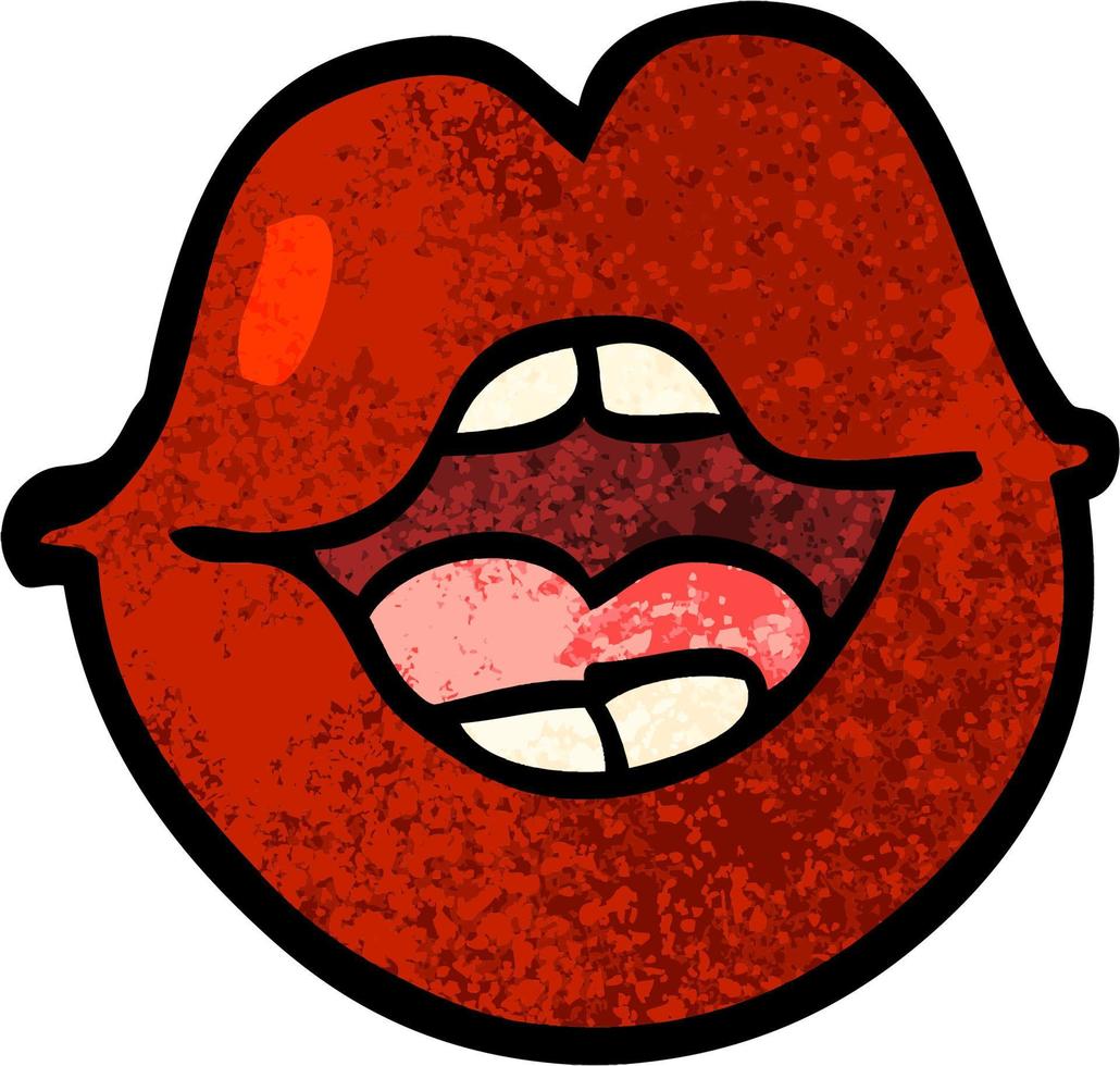 grunge textured illustration cartoon red lips vector