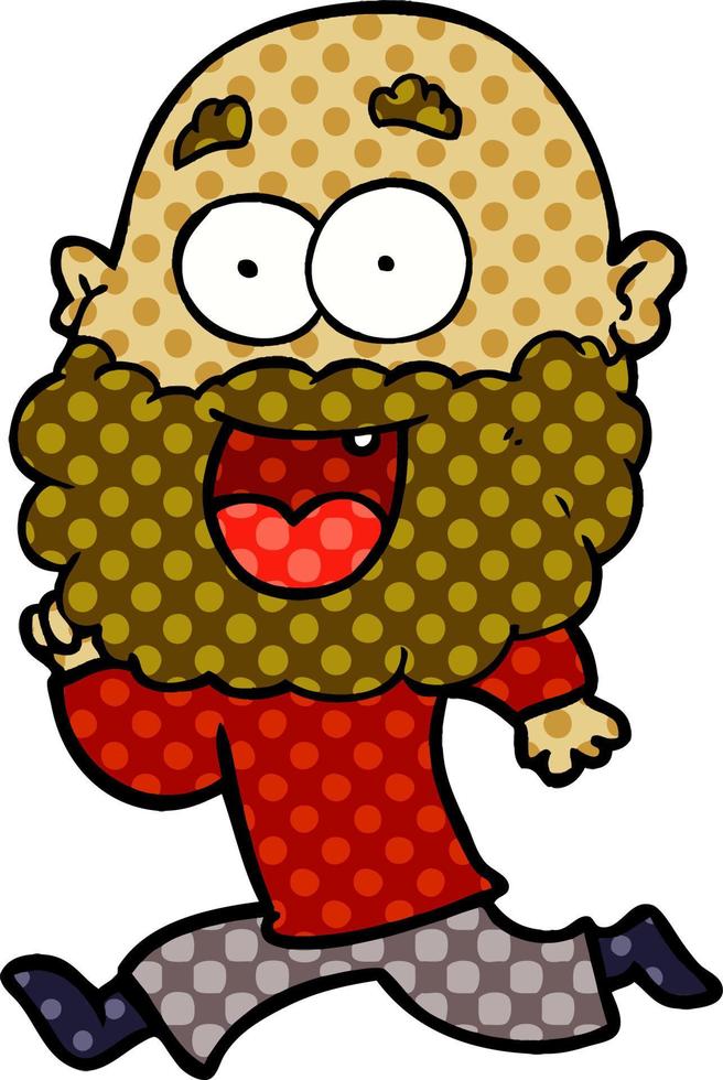 cartoon crazy happy man with beard running vector