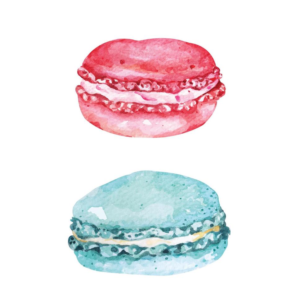 sweet colorful macarons with watercolor.Tasty colourful macarons.Macaroon stack.Brightly colored desserts for snacks. vector