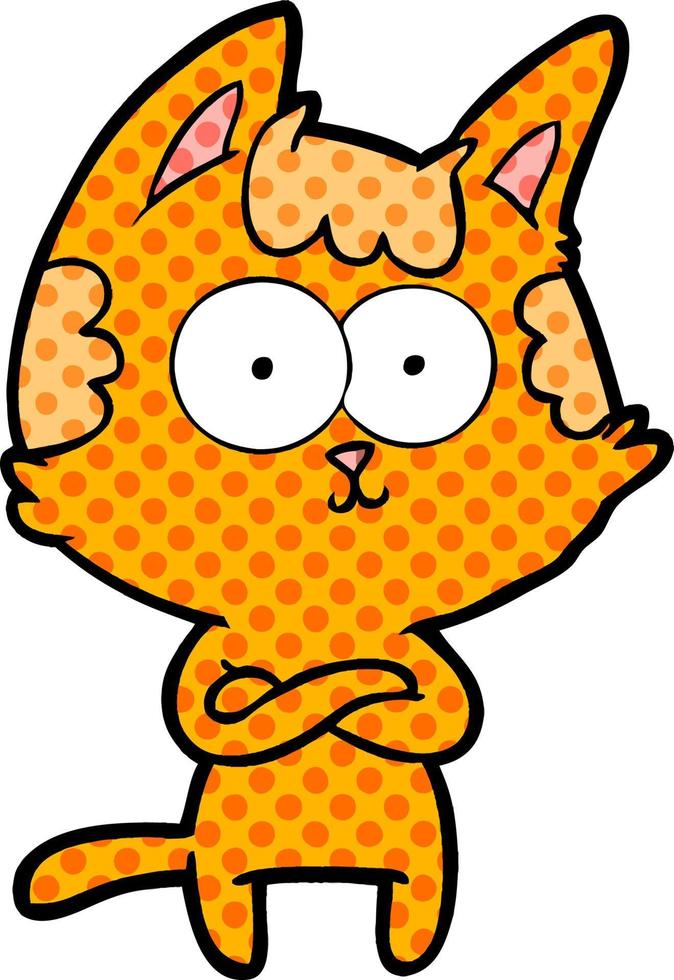 happy cartoon cat with crossed arms vector