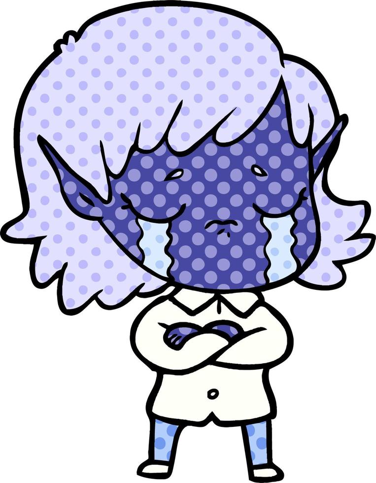 cartoon crying elf girl vector